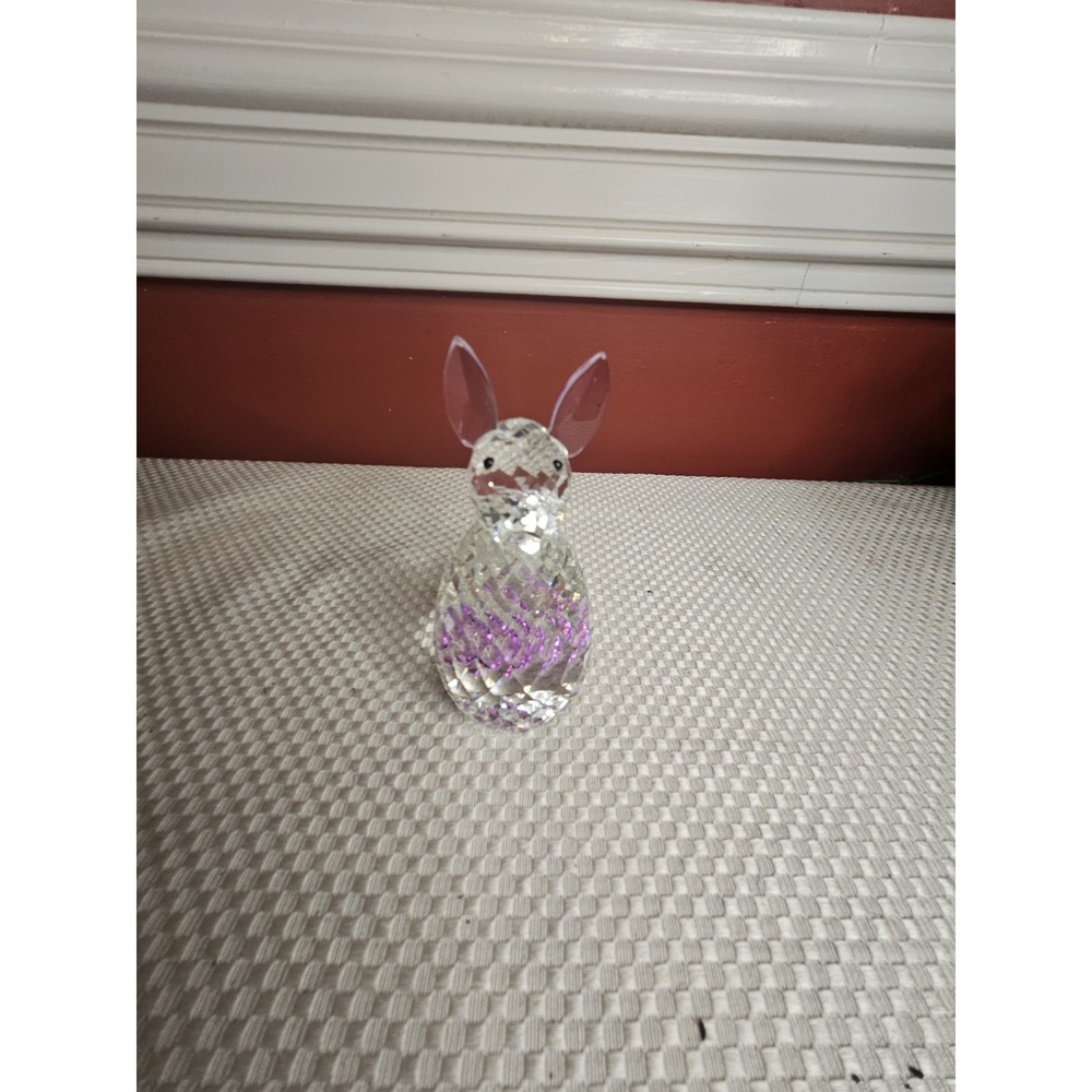 Oleg Cassini Clear Cut Crystal Bunny Rabbit Figurine Paperweight #3930 Lavender
